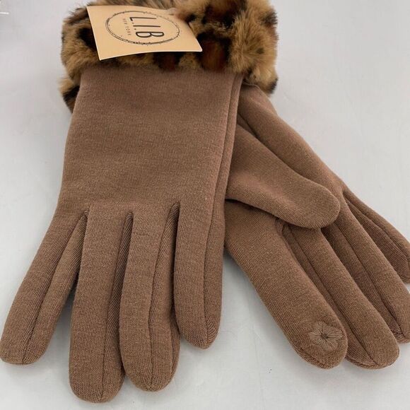 NWT L.I.B New York gloves texting friendly. Brown faux fur decor. - Picture 1 of 6